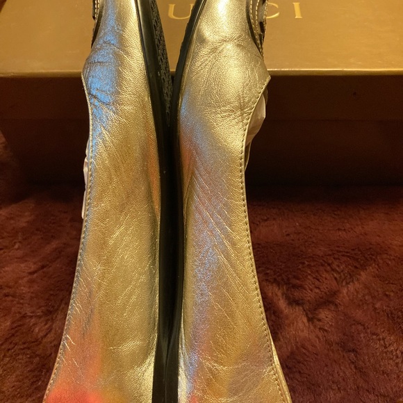 Gucci authentic Silver Leather Ballet Flats With GG Logo size 36 1/2. - Picture 5 of 10